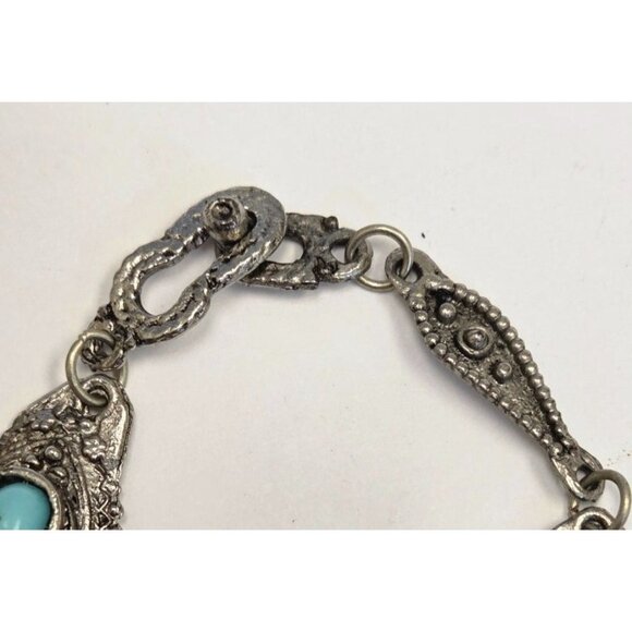 Faux Turquoise Bracelet 6.75" Silver Tone - Picture 2 of 3